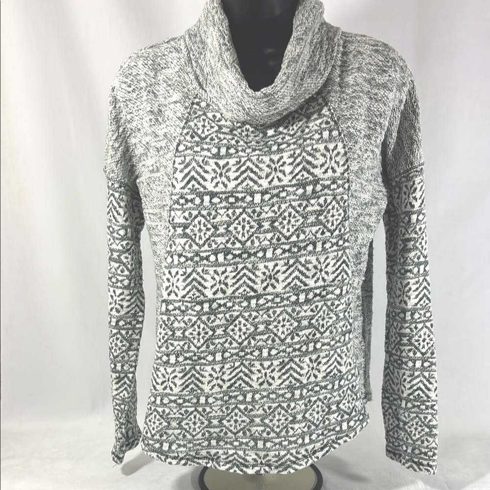 Gray Cowl Neck Sweater with Textured Knit